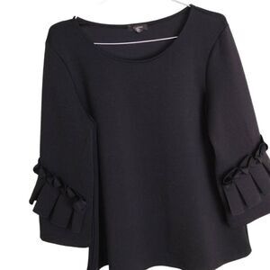 Halogen Womens Top Sz Black Knit‎ Ruffles Classicore Cottagecore Bohemian Boho